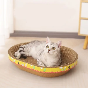 Oval Cardboard Cat Scratcher Bed for Indoor Cats & Kittens – Durable Paper Scratch Pad