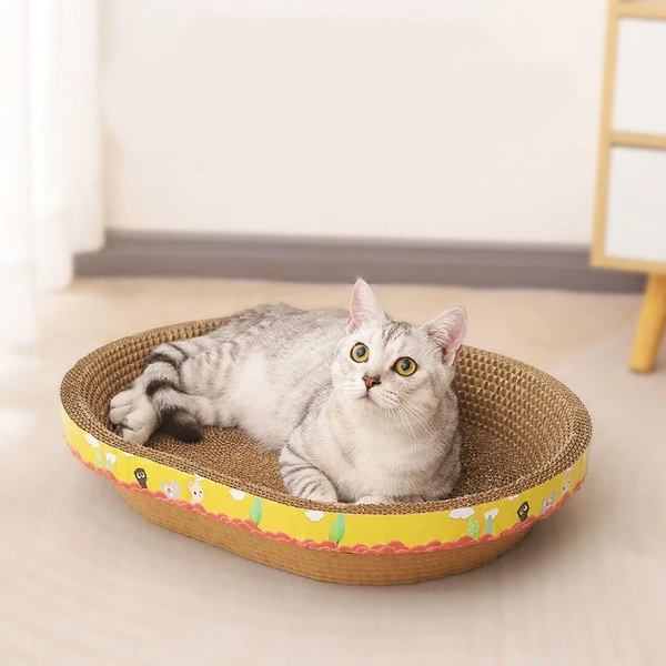 Oval Cardboard Cat Scratcher Bed for Indoor Cats & Kittens – Durable Paper Scratch Pad