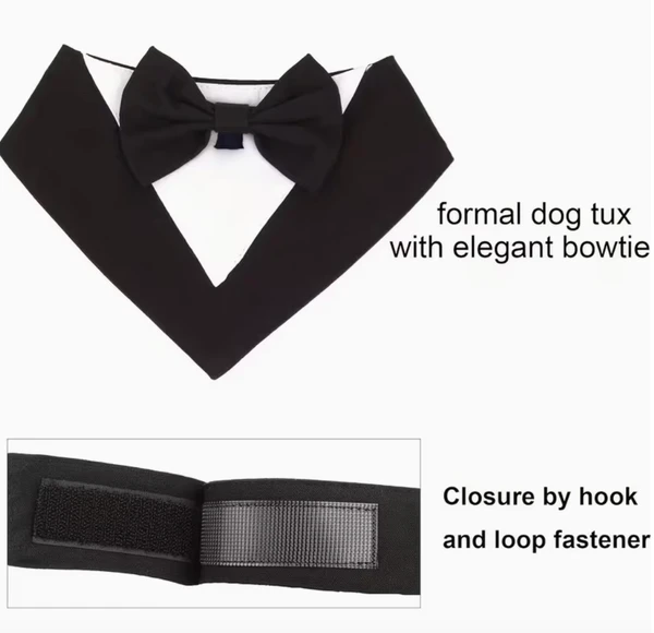 Dog Wedding Tuxedo Bandana with Bow Tie – Adjustable Formal Pet Outfit for Medium & Large Dogs (Size L)