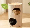 Foldable Tree-Shaped Felt Cat House & Scratching Post – 2-Level Warm Cave Bed for Indoor Cats AK219 (Brown)