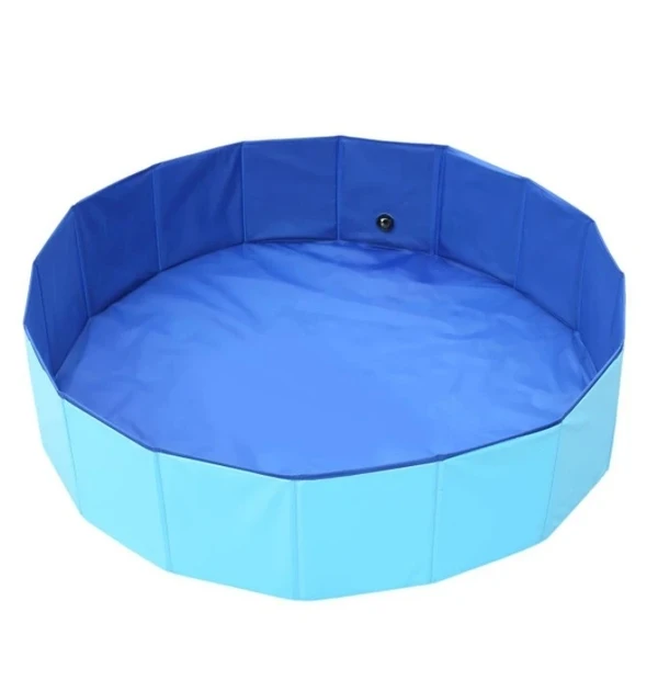 Portable PVC Pet Swimming Pool & Bathtub, Waterproof, Foldable, Indoor & Outdoor for Dogs (Blue-80cm)