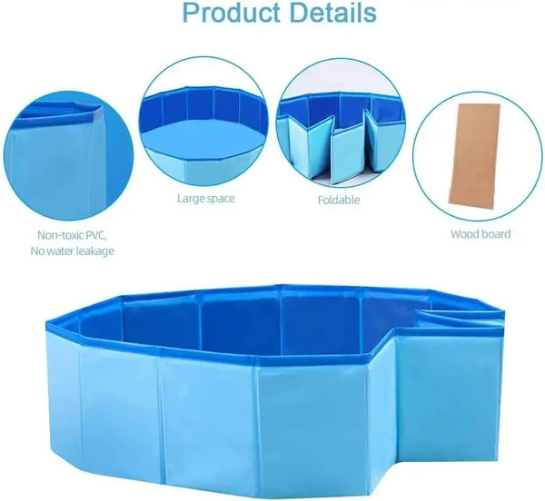 Portable PVC Pet Swimming Pool & Bathtub, Waterproof, Foldable, Indoor & Outdoor for Dogs (Blue-80cm)