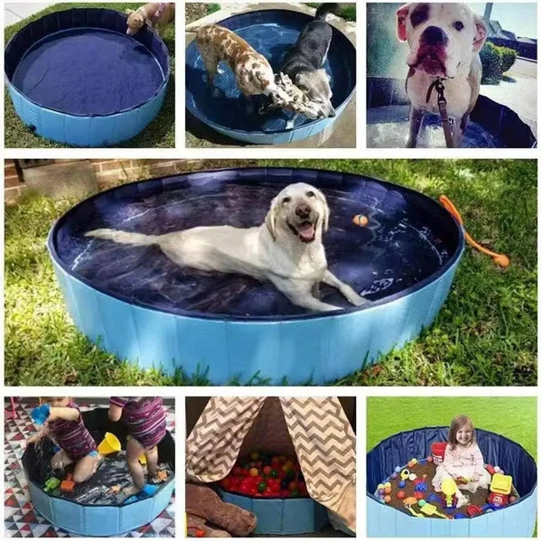Portable PVC Pet Swimming Pool & Bathtub, Waterproof, Foldable, Indoor & Outdoor for Dogs (Blue-80cm)