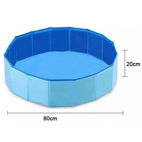 Portable PVC Pet Swimming Pool & Bathtub, Waterproof, Foldable, Indoor & Outdoor for Dogs (Blue-80cm)