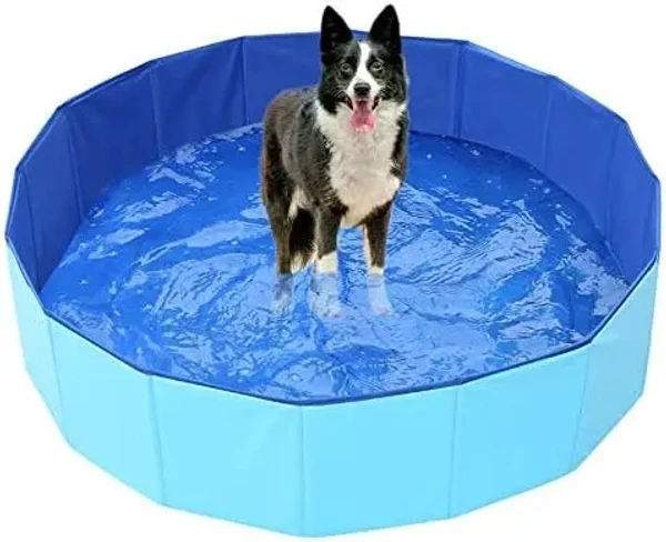 Portable PVC Pet Swimming Pool & Bathtub, Waterproof, Foldable, Indoor & Outdoor for Dogs (Blue)