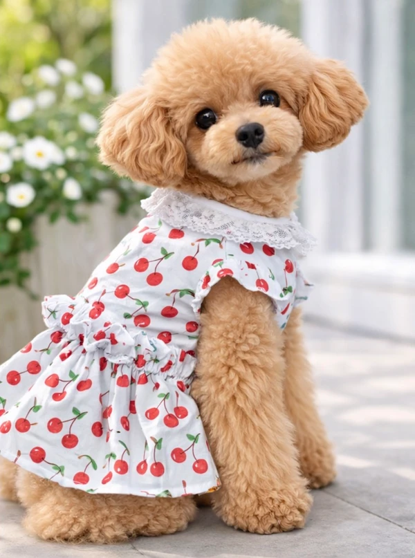 Pet Dress for Dogs & Cats – Outfit with Lace Collar & Ruffle Sleeves (Size:M)