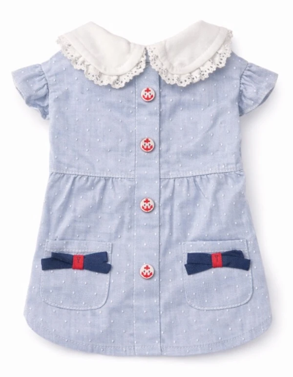 Light Blue Pet Dress for Small Dogs & Cats – Lace Collar Outfit with Buttons & Pocket Bows (Size: S)