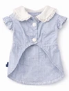 Light Blue Pet Dress for Small Dogs & Cats – Lace Collar Outfit with Buttons & Pocket Bows (Size: S)
