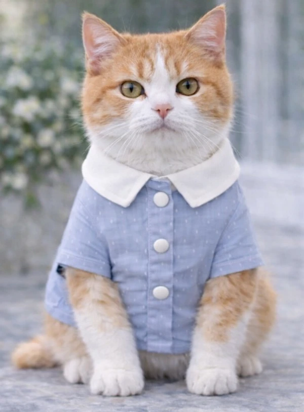 Pet Shirt for Cats & Small Dogs – Light Blue Polka Dot Outfit with Back Tie & Dual Buttons (Size: XS)