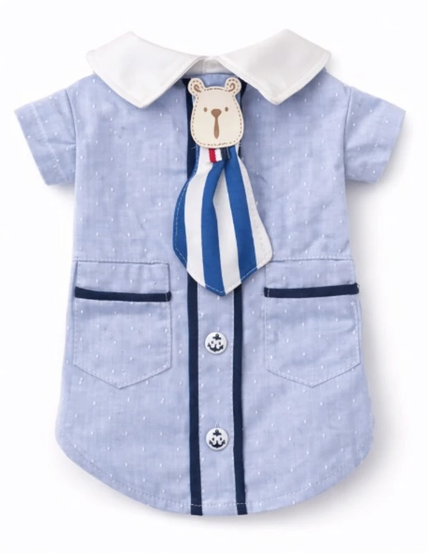 Pet Shirt for Cats & Small Dogs – Light Blue Polka Dot Outfit with Back Tie & Dual Buttons (Size: XS)