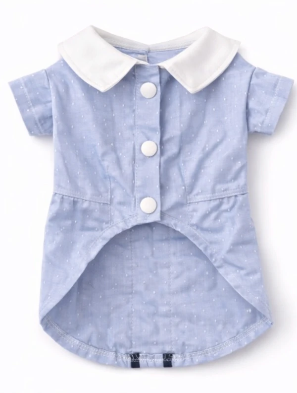 Pet Shirt for Cats & Small Dogs – Light Blue Polka Dot Outfit with Back Tie & Dual Buttons (Size: XS)