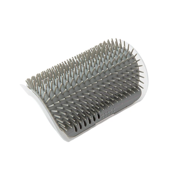Plastic Self Grooming Hair Remover Cat Brush Corner Design with Catnip - Grey