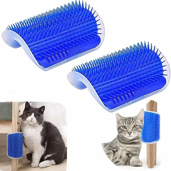Plastic Self Grooming Hair Remover Cat Brush Corner Design with Catnip - Grey