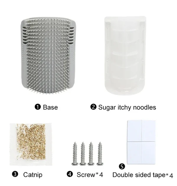 Plastic Self Grooming Hair Remover Cat Brush Corner Design with Catnip - Grey