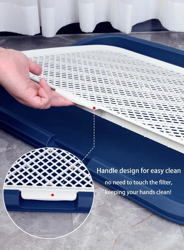 Large Dog Toilet Tray with Removable Mesh Grid & Guide Column for Medium & Large Dogs (65×50cm)