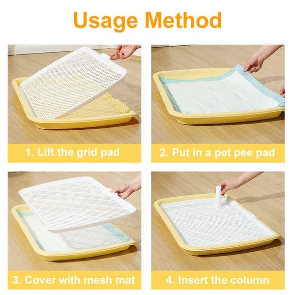 Large Dog Toilet Tray with Removable Mesh Grid & Guide Column for Medium & Large Dogs (65×50cm)