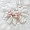 Adjustable Lace Bow Pet Bib Collar with Pearl – Soft Elegant Cat & Small Dog Accessory (Pink, Size M)
