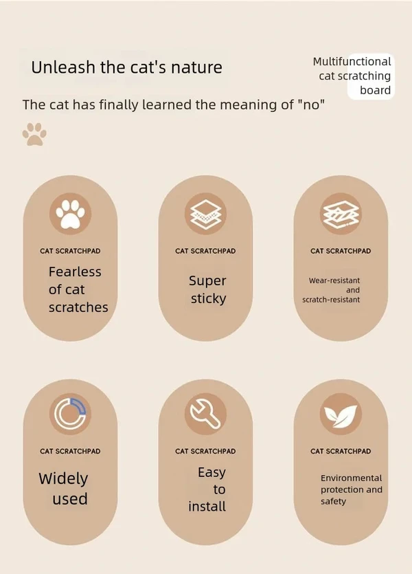 Cartoon Printed Durable Cat Scratching Mat Easy Installation Self-Adhesive for Cats (80cmx50cm)