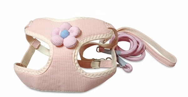 Adjustable Pet Harness Vest & Leash Lightweight Soft Mesh Breathable with Cute Flower for Dogs & Cats