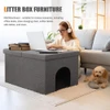 Hidden Litter Box Enclosure Furniture – Multifunctional Cat House Waterproof Cabinet &Storage Bench(Black Velvet)