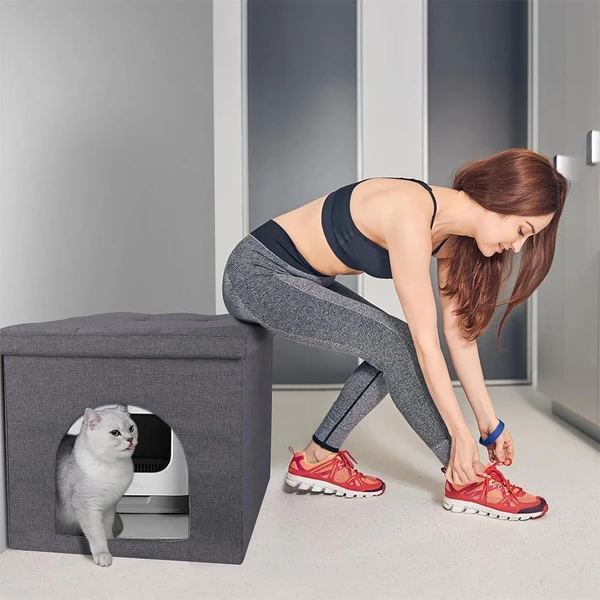 Hidden Litter Box Enclosure Furniture – Multifunctional Cat House Waterproof Cabinet &Storage Bench(Black Velvet)