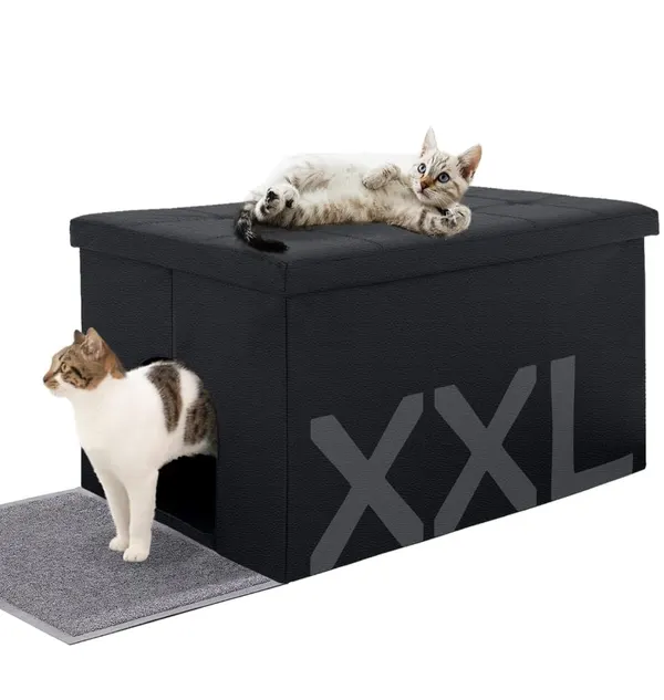 Hidden Litter Box Enclosure Sofa Seat Furniture – Multifunctional Cat House Waterproof Cabinet &Storage Bench