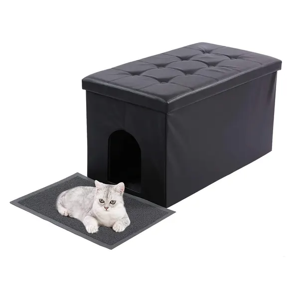 Hidden Litter Box Enclosure Sofa Seat Furniture – Multifunctional Cat House Waterproof Cabinet &Storage Bench