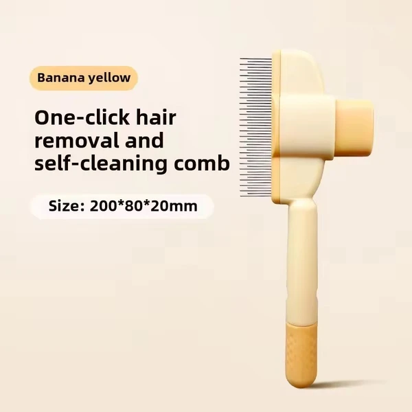 Pet Hair Removal Comb One Click Self-Cleaning Stainless-Steel Tooth with Comfortable Handle (Green)