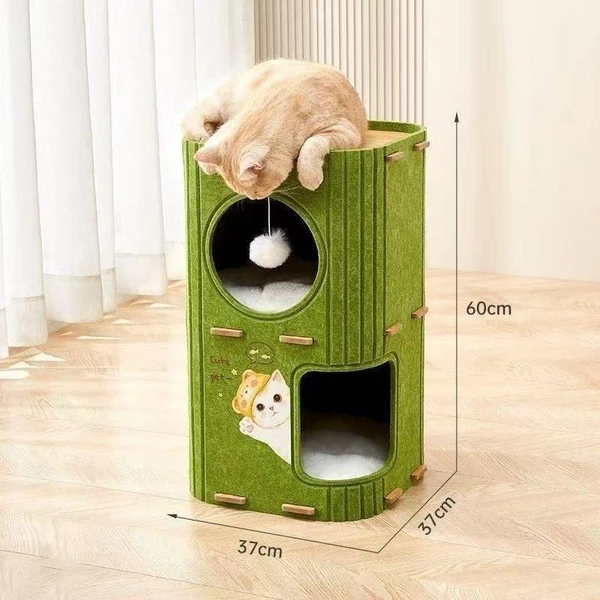 2-Level Felt Cat Tree House & Scratching Post for Indoor Cats