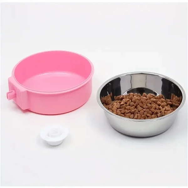 Detachable Round Pet Hanging Plastic Bowl with Stainless Steel Internal Bowl Suitable for Dog Cage