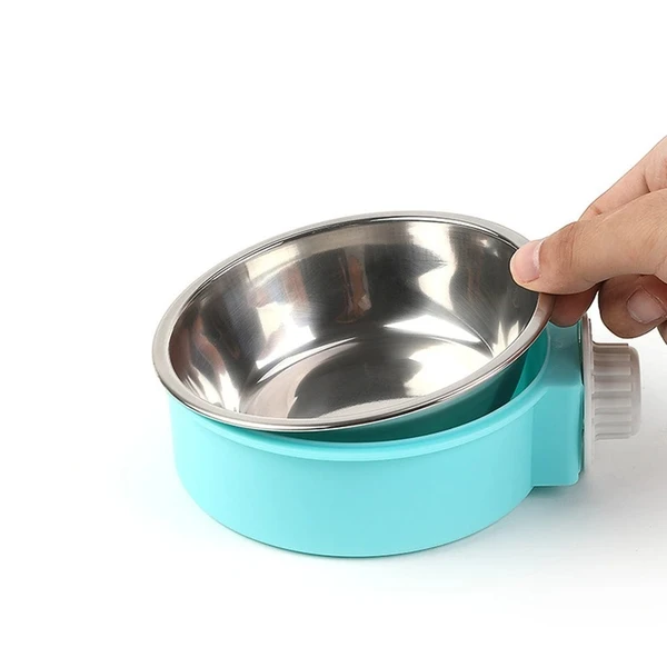 Detachable Round Pet Hanging Plastic Bowl with Stainless Steel Internal Bowl Suitable for Dog Cage