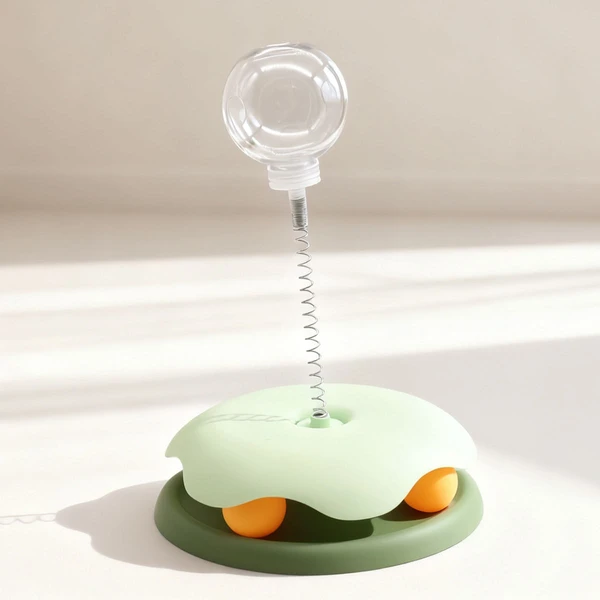 Interactive Turntable Cat Toy with Spring Treat Dispenser Ball for Indoor Cats