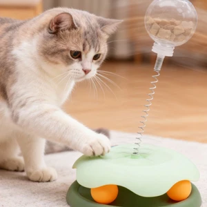 Interactive Turntable Cat Toy with Spring Treat Dispenser Ball for Indoor Cats