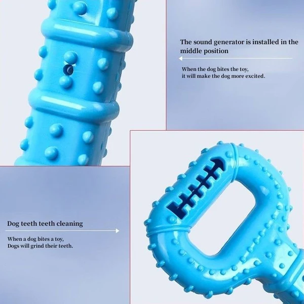 Double Handle Interactive Rubber Dog Training Chew Toy with Sound Making & Treat Dispenser - 28cm