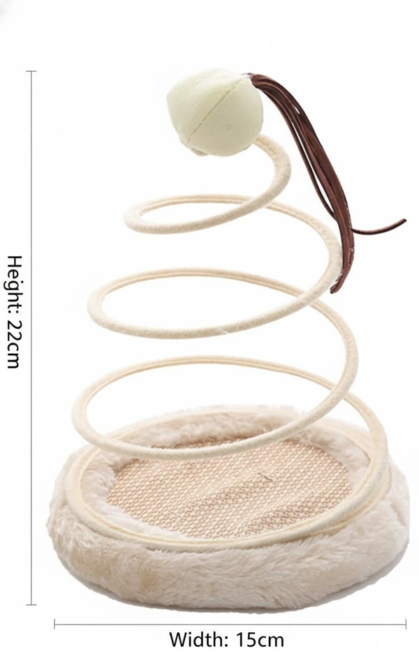 Linen Scratch Board with Spiral Steel Wire Spring and Funny Ball Cat Toy (Beige) 