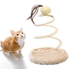 Linen Scratch Board with Spiral Steel Wire Spring and Funny Ball Cat Toy (Beige) 