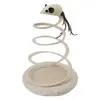 Linen Cat Scratching Board with Spiral Steel Wire Spring and Funny Plush Toy (Beige) 