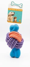 Knotted Rope Ball with Rubber Bone Dog Toy 12cm