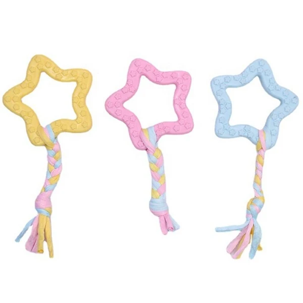 Rubber Star Shape with Fabric Rope Dog Chew Toy 20cm (Blue)