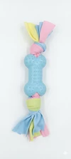 Rubber Bone Shape with Fabric Rope Dog Chew Toy 25cm (Blue)