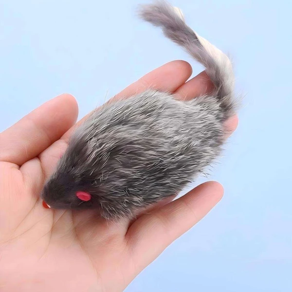 Small Furry Plush Mouse Cat Toy (2 Pcs) White & Black