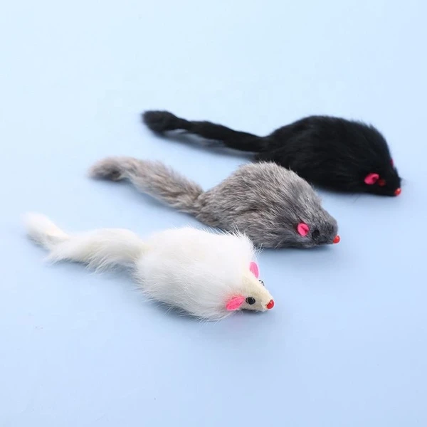 Small Furry Plush Mouse Cat Toy (2 Pcs) White & Black