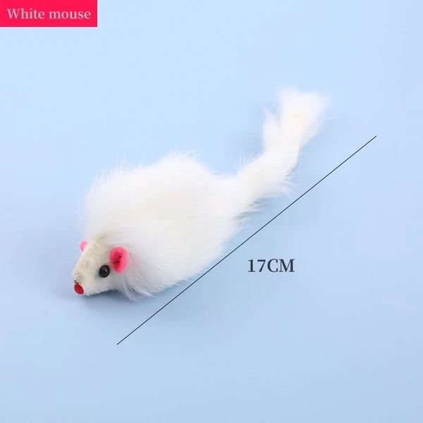 Small Furry Plush Mouse Cat Toy (2 Pcs) White & Black