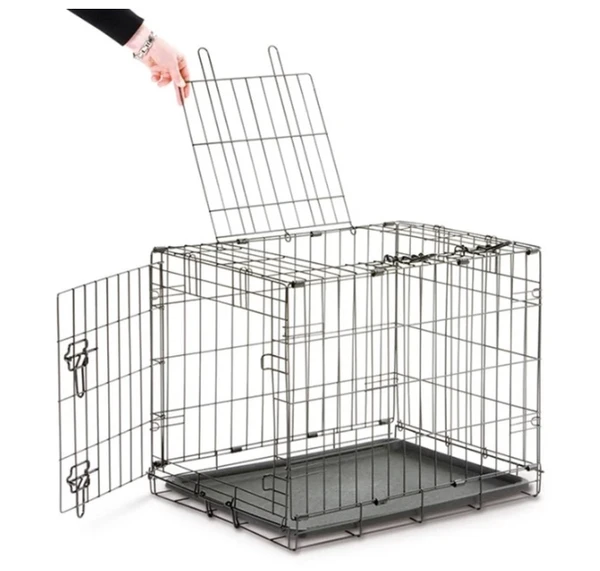 Savic Dog Cottage - Small Dog Crate with Front & Top Doors, Black E-coating and Removable Tray