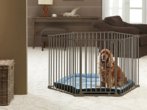 Savic Dog Park De Luxe Dog & Puppy Playpen (6 Panels, 75cm) – Heavy-Duty Indoor & Outdoor Pet Pen with Door & Cushion | Warm Grey
