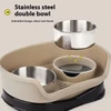 Stainless Steel Pet Double Bowl Food & Water Feeder for Cats and Dogs (Grey/Black)