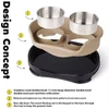 Stainless Steel Pet Double Bowl Food & Water Feeder for Cats and Dogs (Grey/Black)
