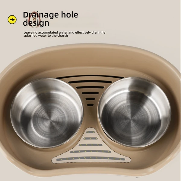 Stainless Steel Pet Double Bowl Food & Water Feeder for Cats and Dogs (Grey/Black)