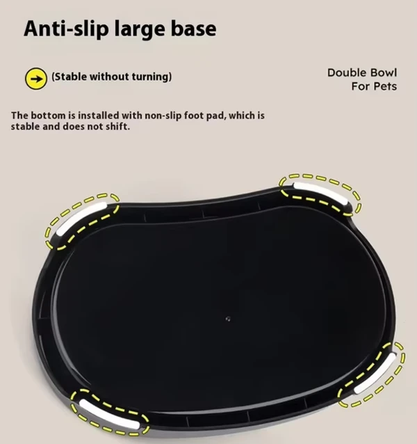 Stainless Steel Pet Double Bowl Food & Water Feeder for Cats and Dogs (Grey/Black)