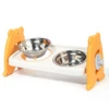 3 Adjustable Heights Stand with Double Stainless Steel Food and Water Bowls 